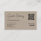 Visitenkarten-Designer Neutrales Taupe-Script QR-C Visitenkarte (Rückseite)
