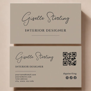 Visitenkarten-Designer Neutrales Taupe-Script QR-C Visitenkarte