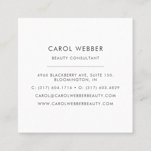 Visitenkarten für den Watercolor Square Quadratische Visitenkarte (Rückseite)