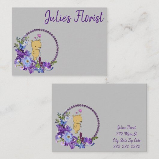 Visitenkarten für Floristen, florale Teddy-Visiten Visitenkarte (Vorne/Hinten)