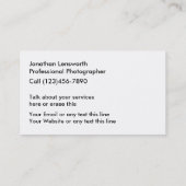 Visitenkarten für Fotografen Visitenkarte (Rückseite)