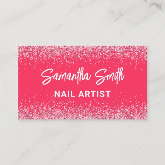 Visitenkarten für Nail Artist Hot Pink Glitzer Visitenkarte (Vorderseite)