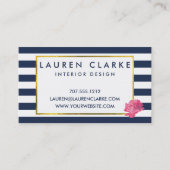 Visitenkarten für Navy Strip & Pink Peony Visitenkarte (Vorderseite)