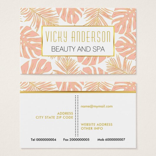Visitenkarten für Pfirsich und tropische Blätter (Vorne & Hinten)