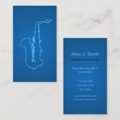 Visitenkarten für Saxophonisten - blauer Neonstil Visitenkarte (Vorne/Hinten)