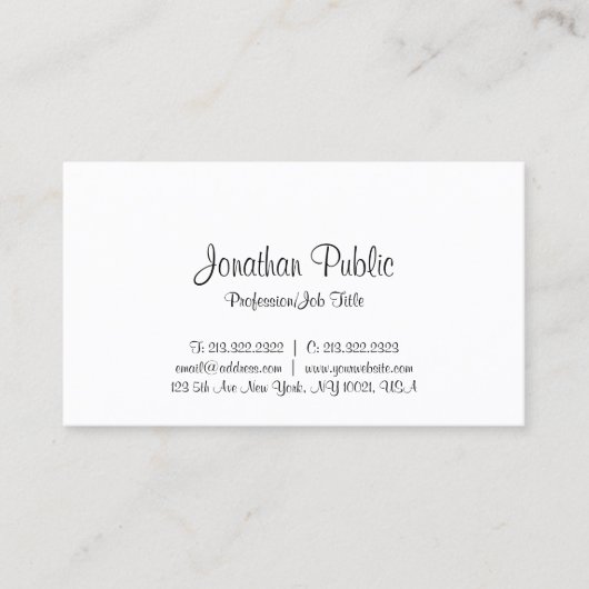 Visitenkarten Handschrift Text Moderne Vorlage Visitenkarte (Vorderseite)