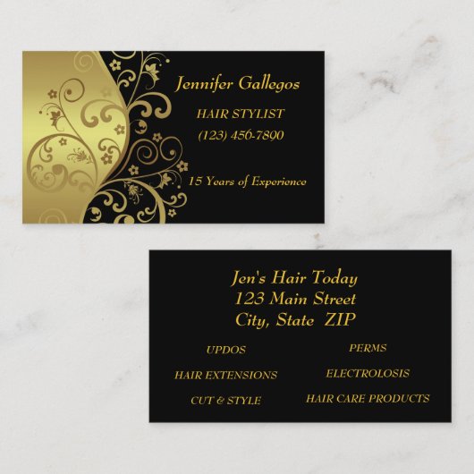 Visitenkarten--Schwarz-u. GoldWirbel Visitenkarte (Vorne/Hinten)
