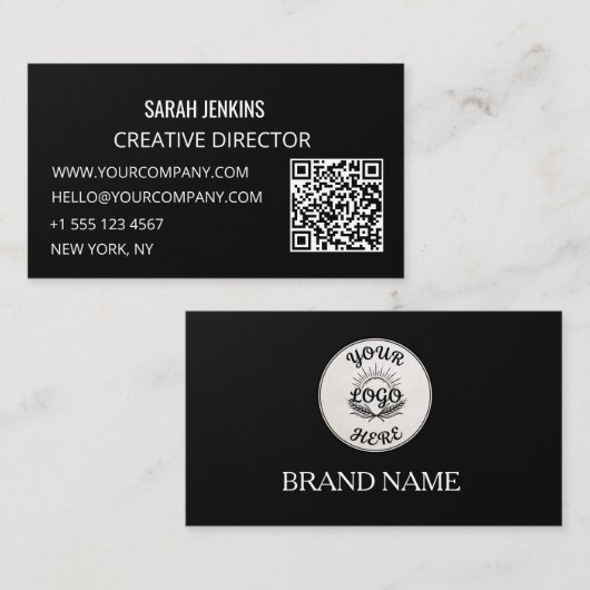 Visitenkarten Schwarz-Weiß Modern QR-Code Visitenkarte (Vorne/Hinten)