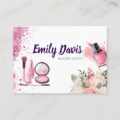 Visitenkartendesign-Make-up mit rosa Glitzer und Visitenkarte (Vorderseite)