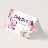 Visitenkartendesign-Make-up mit rosa Glitzer und Visitenkarten (Vorderseite)