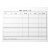 Visitor Sign In Sign Out Tracker Notizblock (Vorderseite)