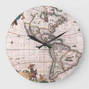 Visscher-Karte der Neuen Welt Große Wanduhr