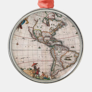 Visscher-Karte der Neuen Welt Ornament Aus Metall