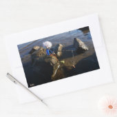 Vissende Fubby op een steen. Rechteckiger Aufkleber (Umschlag)