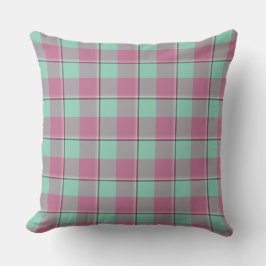 Vista Blue and Turkish Rose Pink Plaid Green Kissen