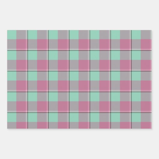Vista Blue and Turkish Rose Plaid Green Pink Geschenkpapier Set (Vorderseite 2)