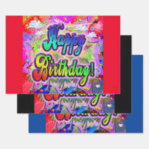 Vista Express Happy Birthday Wrapping Paper Geschenkpapier Set