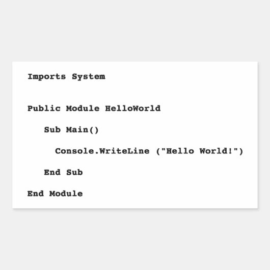 Visuell Basic Hello World Gruß Rechteckiger Aufkleber (Vorderseite)
