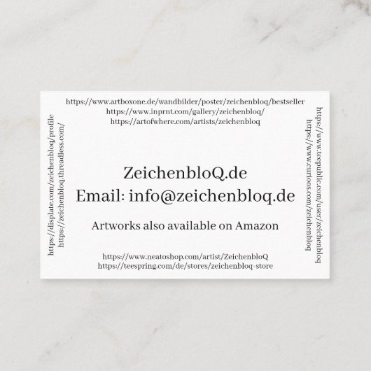 Visueller Künstler Visitenkarte (Rückseite)