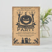 Vitage Paper Spooky Pumpkin Adult Halloween-Party Einladung (Stehend Vorderseite)