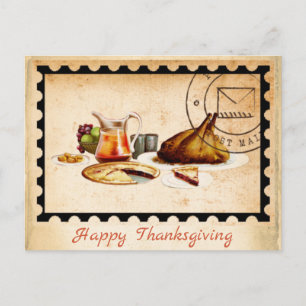 Vitage Turkey Kids Happy Thanksgiving Tag Gruß Feiertagspostkarte