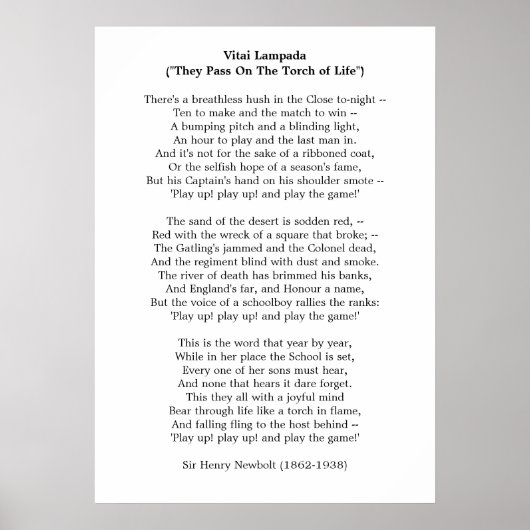 Vitai Lampada Newbolt Poem Poster (Vorne)
