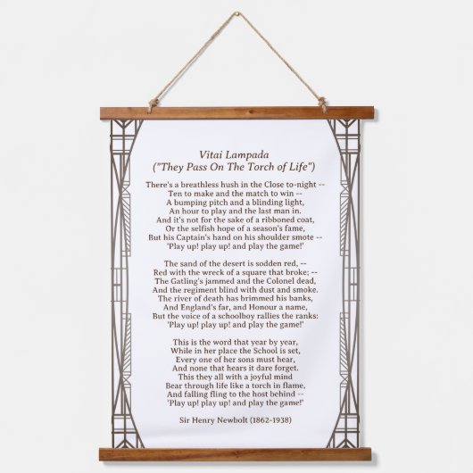 Vitai Lampada Newbolt Poem Wandteppich Mit Holzrahmen (Vorderseite)