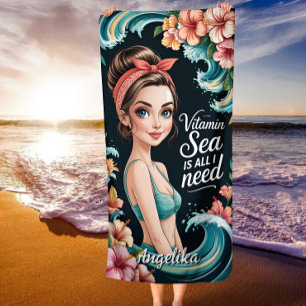 Vitamin Meer ist alles, was ich brauche Palmwedel Strandtuch