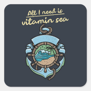 Vitamin Sea Nautical Anchor Wellen Zitat Strand Oz Quadratischer Aufkleber