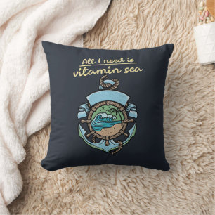 Vitamin Sea Nautilus Ankerwelle Zitat Strand Ozean Kissen