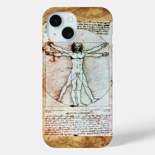 VITRUVIAN MAN , antikes braunes Pergament Case-Mate iPhone Hülle (Rückseite)