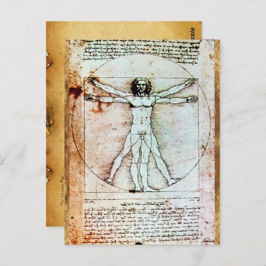 VITRUVIAN MAN , antikes braunes Pergament Postkarte (Vorne/Hinten)