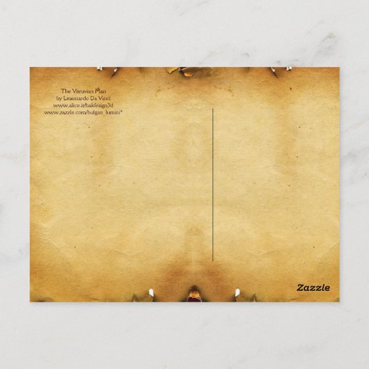 VITRUVIAN MAN , antikes braunes Pergament Postkarte (Rückseite)