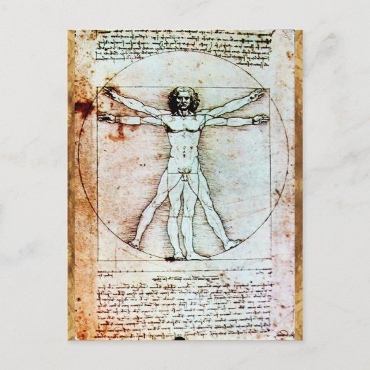 VITRUVIAN MAN , antikes braunes Pergament Postkarte (Vorderseite)