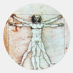 VITRUVIAN MAN , antikes braunes Pergament Runder Aufkleber