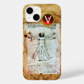 VITRUVIAN MAN Antique Parchment Red Ruby Monogram Case-Mate iPhone Hülle (Rückseite)