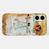VITRUVIAN MAN Antique Parchment Red Ruby Monogram Case-Mate iPhone Hülle (Rückseite (Horizontal))