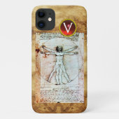 VITRUVIAN MAN Antique Parchment Red Ruby Monogram Case-Mate iPhone Hülle (Rückseite)