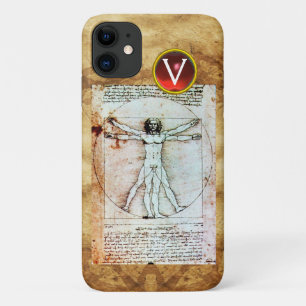 VITRUVIAN MAN Antique Parchment Red Ruby Monogram Case-Mate iPhone Hülle