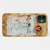 VITRUVIAN MAN Antique Parchment Red Ruby Monogram Case-Mate iPhone Hülle (Rückseite (Horizontal))