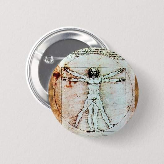 VITRUVIAN MAN Antique Perchment Button (Vorne & Hinten)