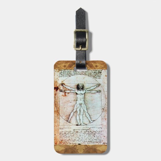 VITRUVIAN MAN Antique Perchment Gepäckanhänger (Vorderseite vertikal)