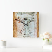 VITRUVIAN MAN Antique Perchment Quadratische Wanduhr (Zuhause)