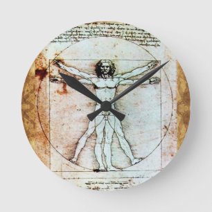 VITRUVIAN MAN Antique Perchment Runde Wanduhr