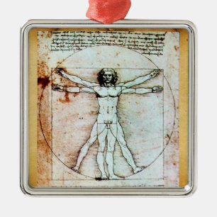 VITRUVIAN MAN Antique Perchment Silbernes Ornament