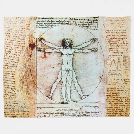 VITRUVIAN MAN by Leonardo Antique Fleecedecke (Vorderseite (Horizontal))