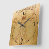 Vitruvian Man By Leonardo Da Vinci Quadratische Wanduhr (Winkel)