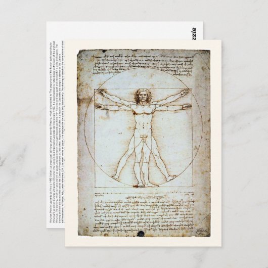 Vitruvian Man, c 1490, Leonardo da Vinci Postcard Postkarte (Vorne/Hinten)