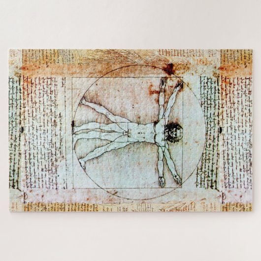 VITRUVIAN MAN Leonardo Da Vinci Antique Parchment  Puzzle (Horizontal)