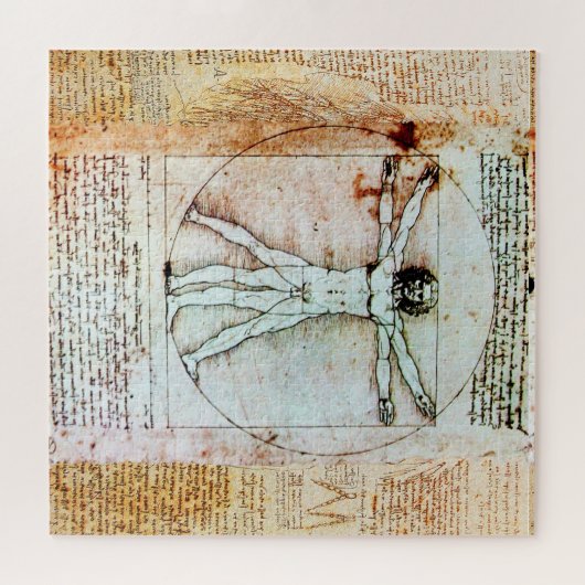 VITRUVIAN MAN Leonardo Da Vinci Antique Parchment Puzzle (Horizontal)